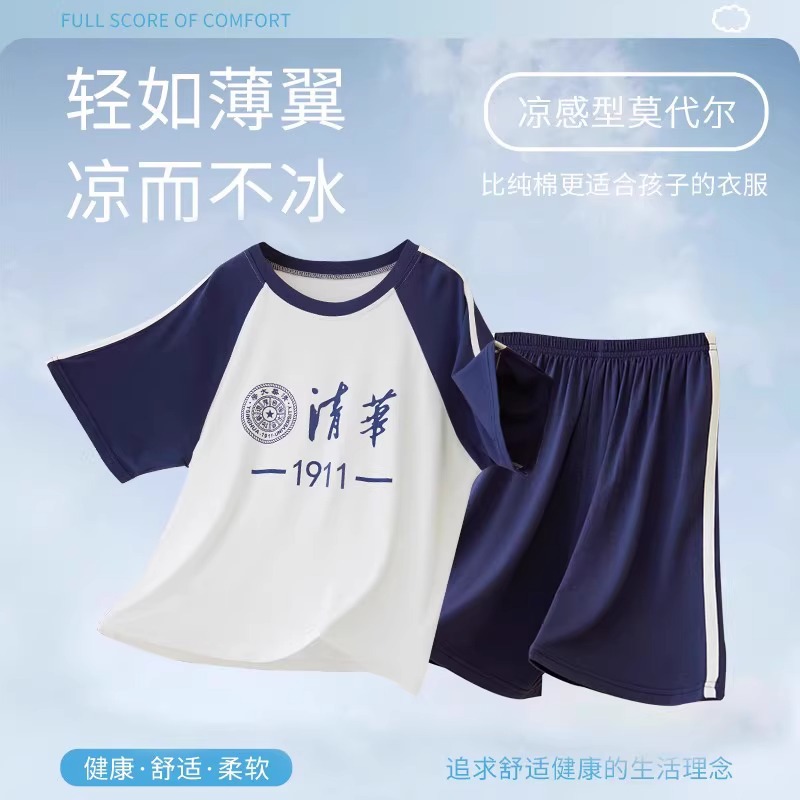 Boys' Pajamas Modal Children's Summer Thin Short-Sleeved 2024 New Boy Teen Homewear Suit Summer