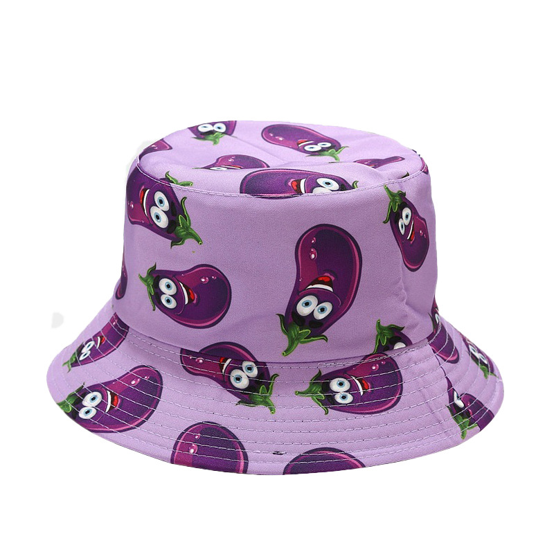 Europe and America Cross Border Creative Vegetable Fruit Printed Eggplant Pattern Reversible Fisherman Hat Adult Sun-Proof Basin Hat Bucket Hat