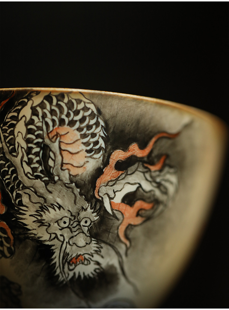 茶杯 景德镇陶瓷主人杯单杯 柴烧窑变功夫茶具 手绘生肖杯龙茶杯