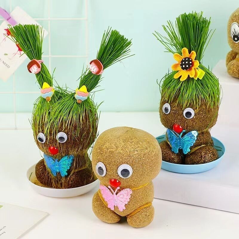 小盆栽创意草头娃娃桌面迷你美化卡通办公室青草种植小孩子礼品