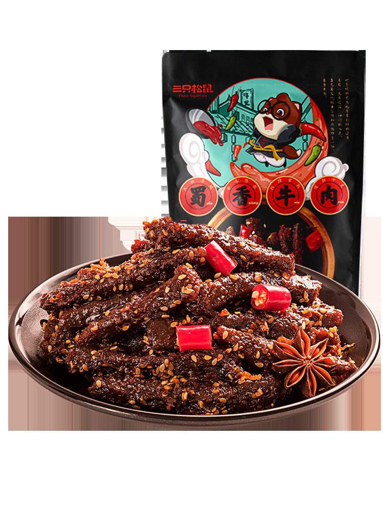 三只松鼠蜀香牛肉100g休闲小零食牛肉干独立小包装麻辣味