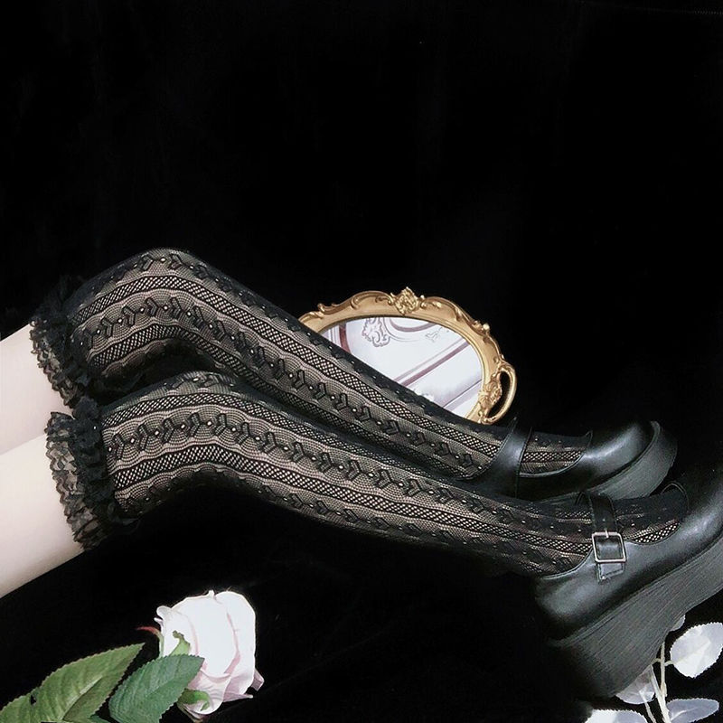 lolita日系女蕾丝花边中筒袜配靴过膝白色小腿袜洛丽塔jk堆堆袜