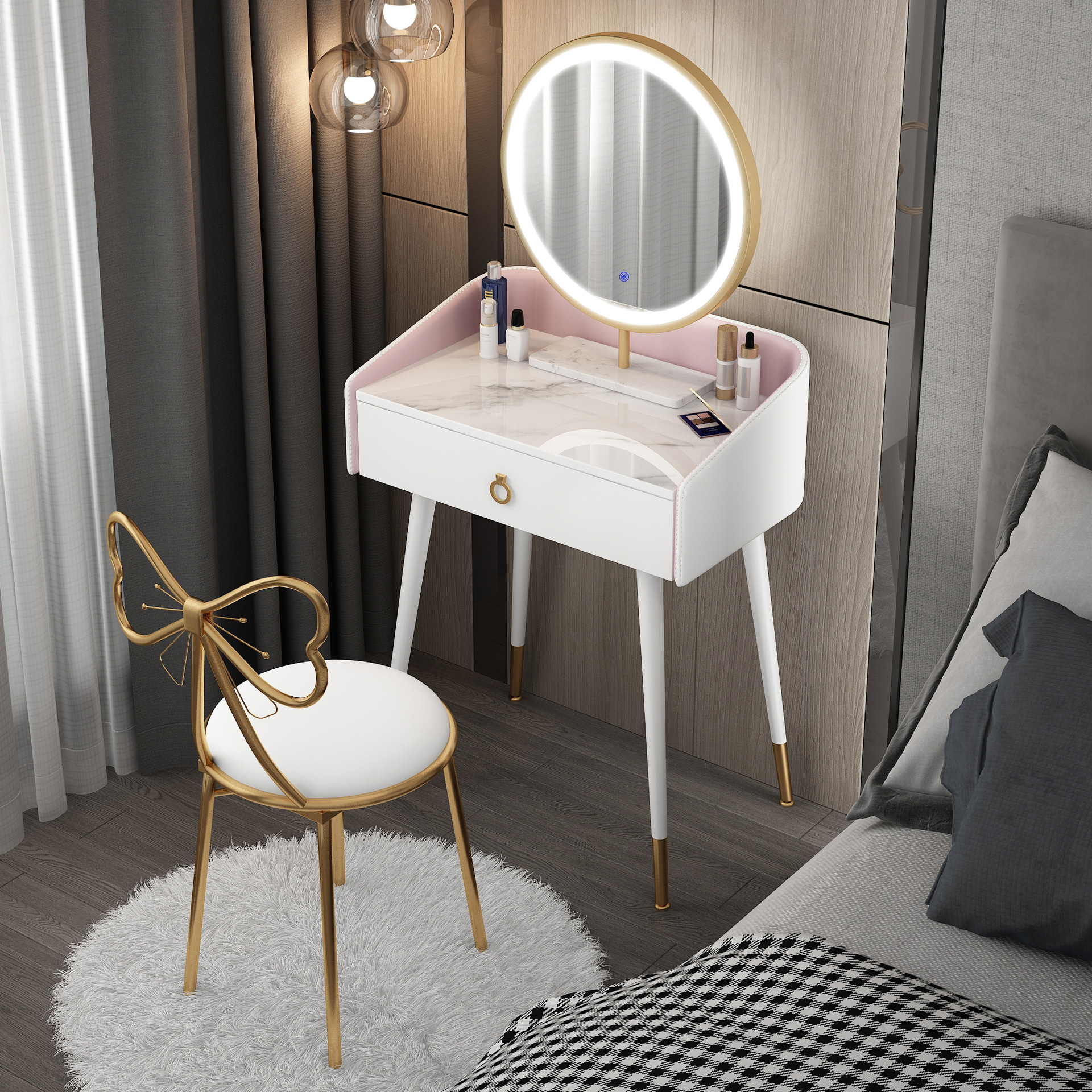 梳妆台卧室 现代简约化妆台北欧小户型轻奢收纳柜网红ins风化妆桌