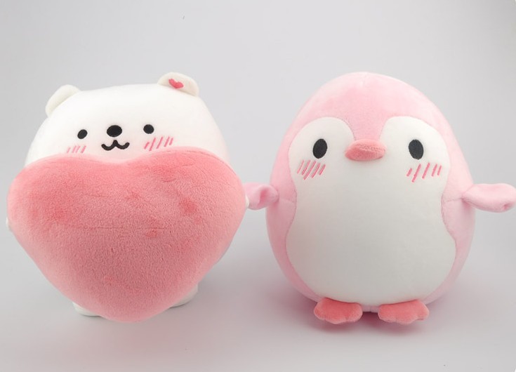 打样定制日本 爱心企鹅微粒子毛绒玩具公仔抱枕软体