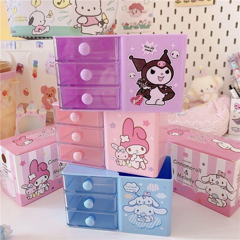 Soft Girl Cute Big Ear Dog Clow M Melody Desktop Pen Container Drawer Finishing Box Mini Student Jewelry Cabinet