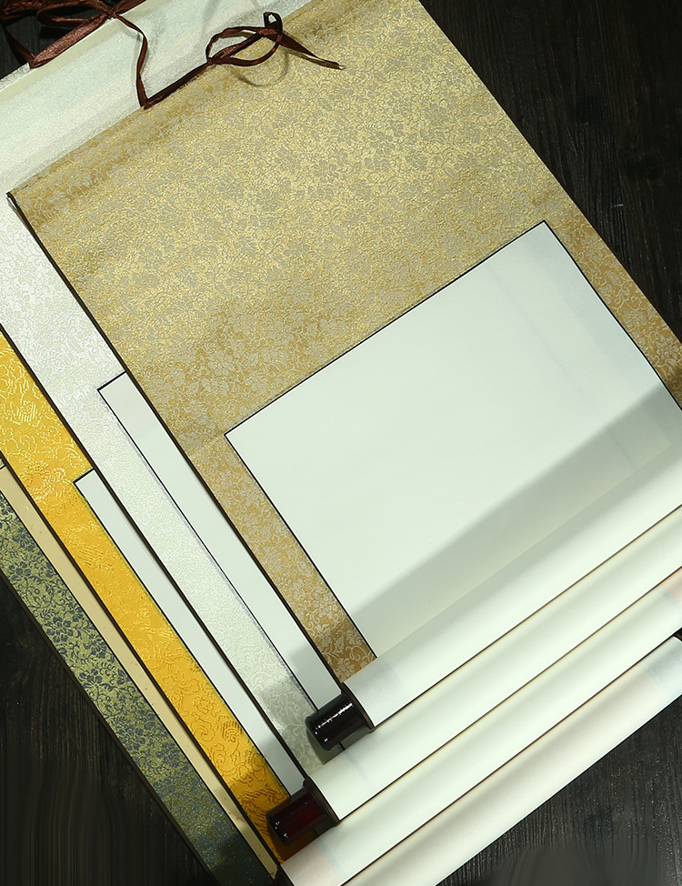 批发装裱宣纸卷轴空白画轴半生半熟书法四尺全绫挂轴横幅立轴定