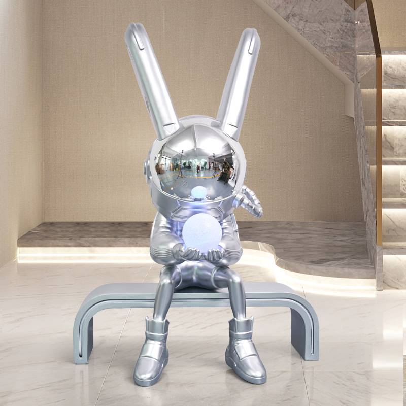 Modern Space Rabbit Doll Sculpture Floor Lamp Creative Personalized Living Room Mall Bar Decorative Moonlight Rabbit Big Decorations