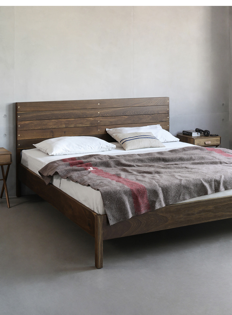 北欧表情床橡木胡桃木色现代简约实木双人床主卧室屋家具定制工厂