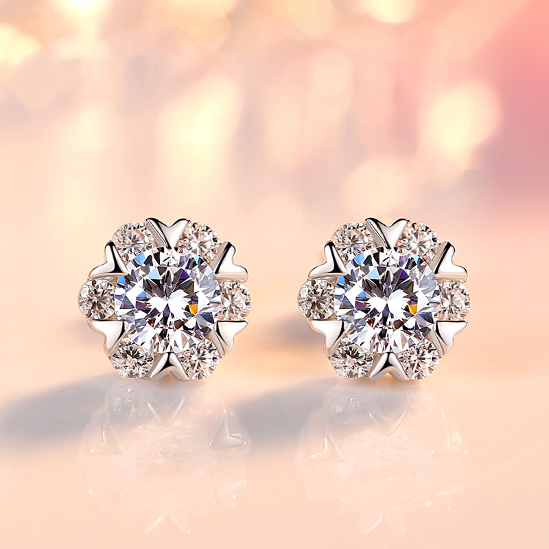 s925纯银雪花耳钉女欧美时尚简约冷淡风气质锆石耳饰跨境外贸饰品