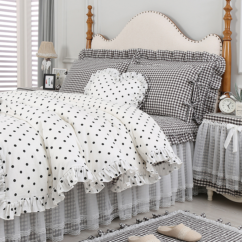 d7ee巧致生活床上四件套床裙被套罗马床上用品公主风波点-阿里巴巴