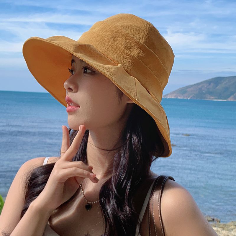 8181 Spring and Summer Korean Hat Women's Big Brim Pleated Bucket Hat Fashion All-Match Sun-Proof Sun Protection Hat Face-Showing Small Bucket Cap