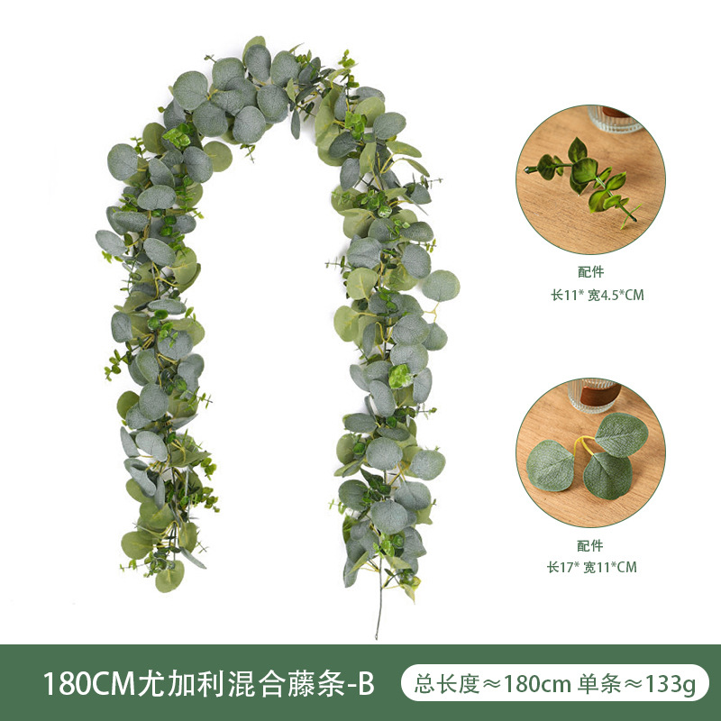 Spring New Starry Eucalyptus Zamioculcas Leaves Vine round Apple Leaf Simulation Plant Emulational Eucalyptus Rattan