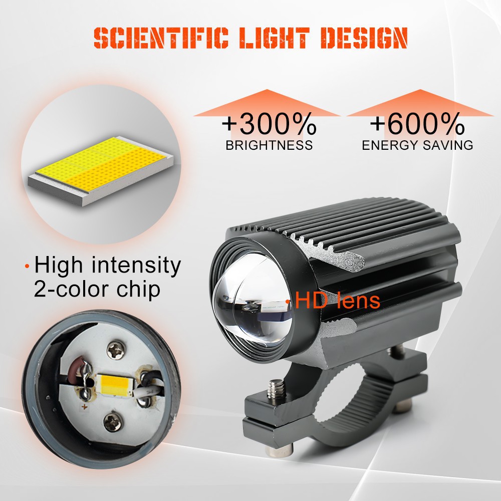 摩托车射灯前大灯流氓灯电瓶车外置led灯双色灯电动车改装强光灯