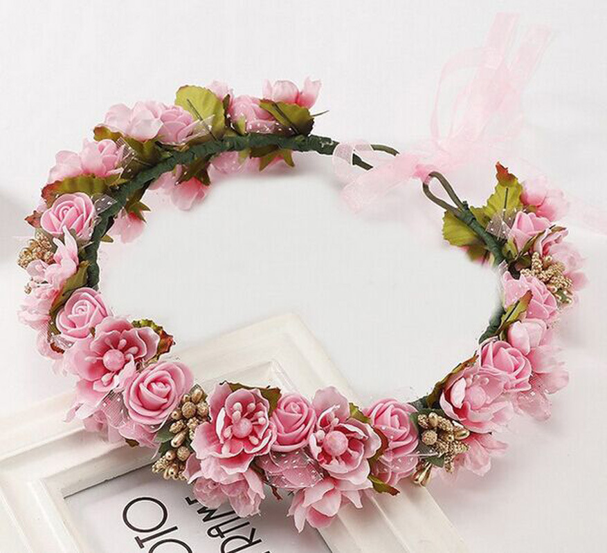 跨境热销森女花环雪纱泡沫花小樱花花环旅游拍照头饰户外演出发饰