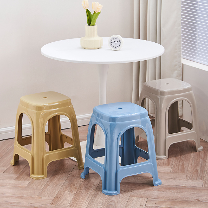 Plastic Stool Household Adult Living Room Dining Table and Chair High Stool Non-Slip Vulcanized Rubber Bench Stackable Modern Minimalist