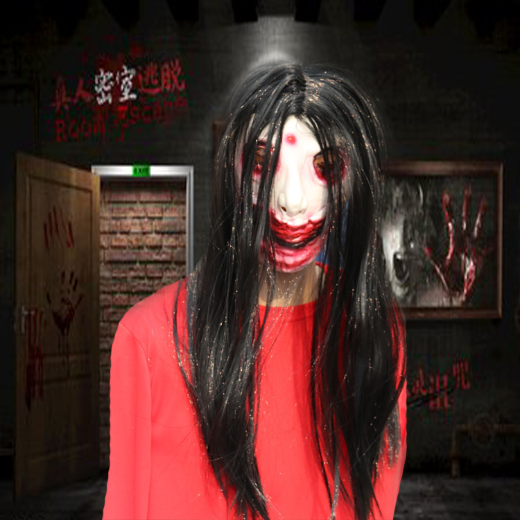 万圣节恐怖鬼屋cosplay搞怪面具道具密室逃脱npc贞子装扮女鬼头套