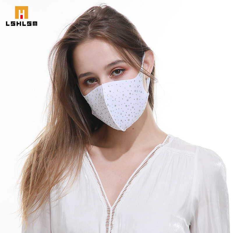 时尚潮流冰丝棉口罩水洗面罩 冬季防尘防风满钻口罩棉布口罩