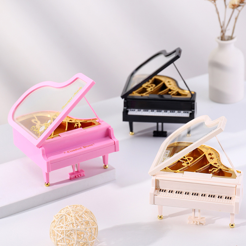 Piano Shape Music Box Factory Direct Sales Creative Friends Couple's Birthday Present Wholesale Rotating Girl Music Box