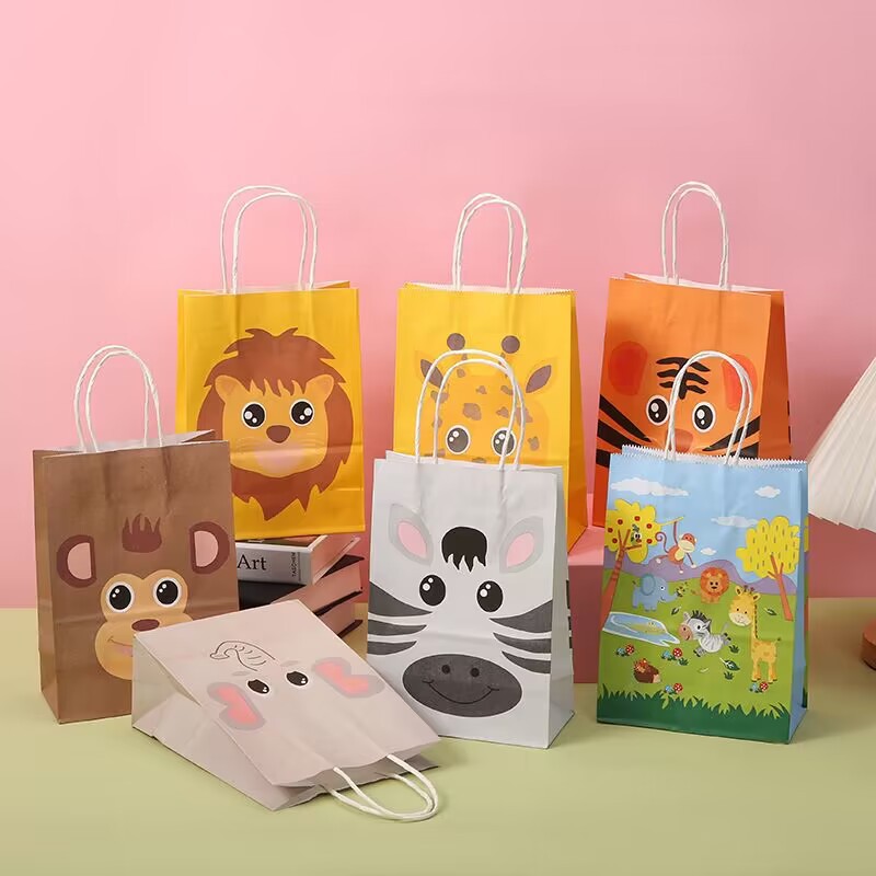 cartoon animal party arrangement packing bag elephant lion handbag shopping bag children candy bag gift paper bag