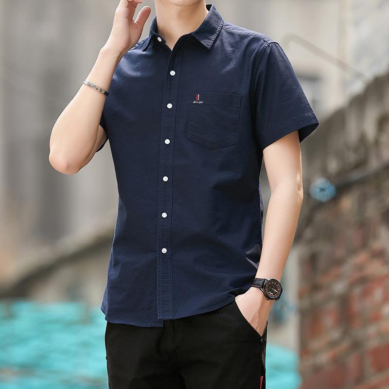 Men's Cotton Short-Sleeved Shirt Oxford Non-Ironing Men's Shirt Solid Color Thin Cotton Men's Clothing Casual Top Clothes