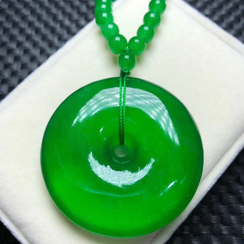 缅甸翡翠帝王绿厚庄平安扣吊坠满绿项链a货证书收藏品质套装玉坠