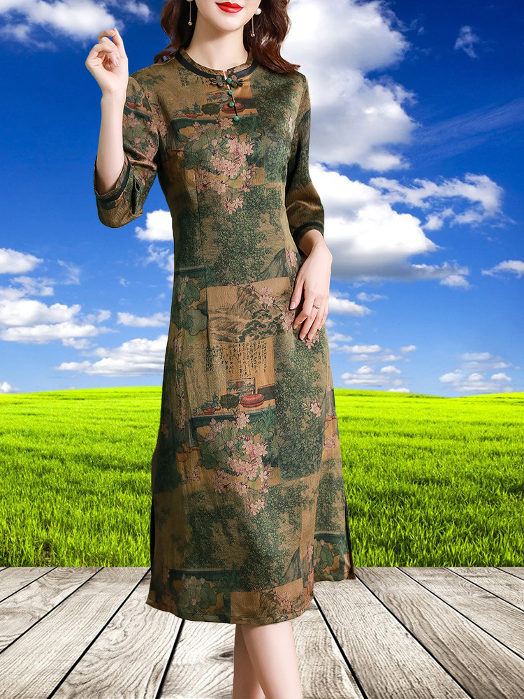 长袖真丝连衣裙花色图片