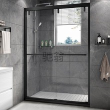 N5R现做黑色一字型淋浴房钢化玻璃浴房浴室隔断移门屏风简易洗澡