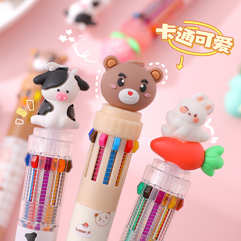 Cute Cartoon Ten-Color Ballpoint Pen Girl Heart Cartoon Multi-Color Retractable Ballpoint Pen Student Multi-Functional Hand Account Mark