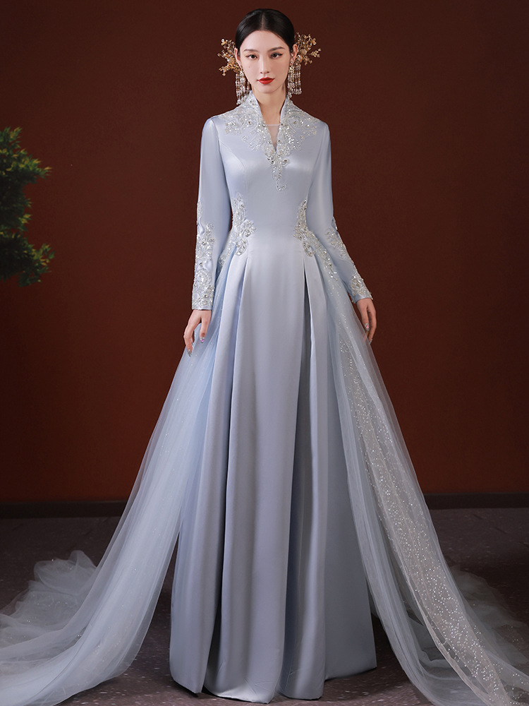 晚会主持人礼服女感声乐艺考走秀古筝演出服宴会气质晚礼服春