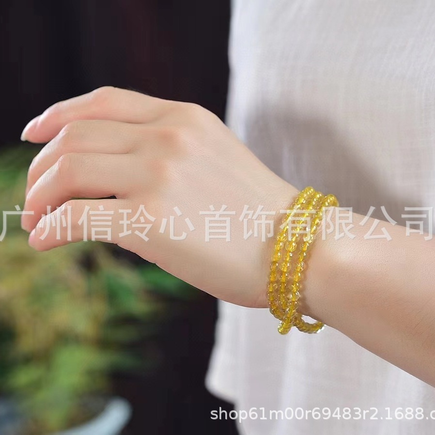 特价热卖三圈手链自戴送礼精品天然金发晶圆珠直播跨境批发货源