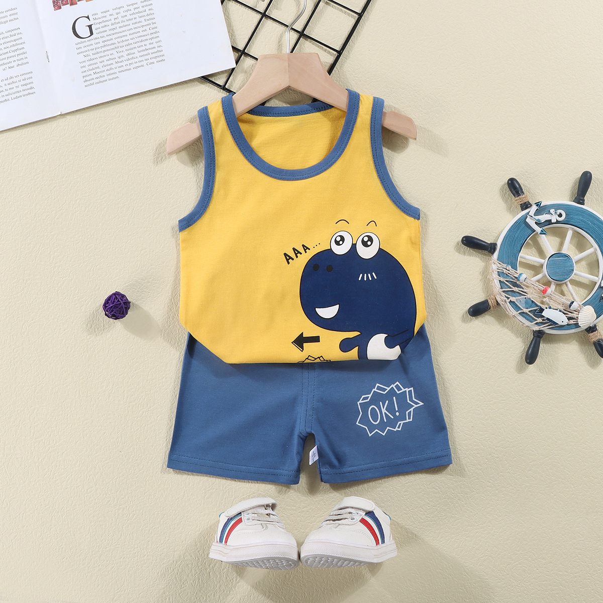 Children's Vest Suit Summer Pure Cotton New Girls' Shorts Clothes Baby Korean Style Sleeveless for Boy Suit Children's Clothing