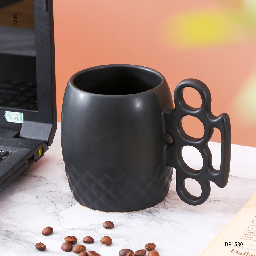 大容量拳击礼品陶瓷杯定制logo 创意杯子陶瓷个性异形把手马克杯