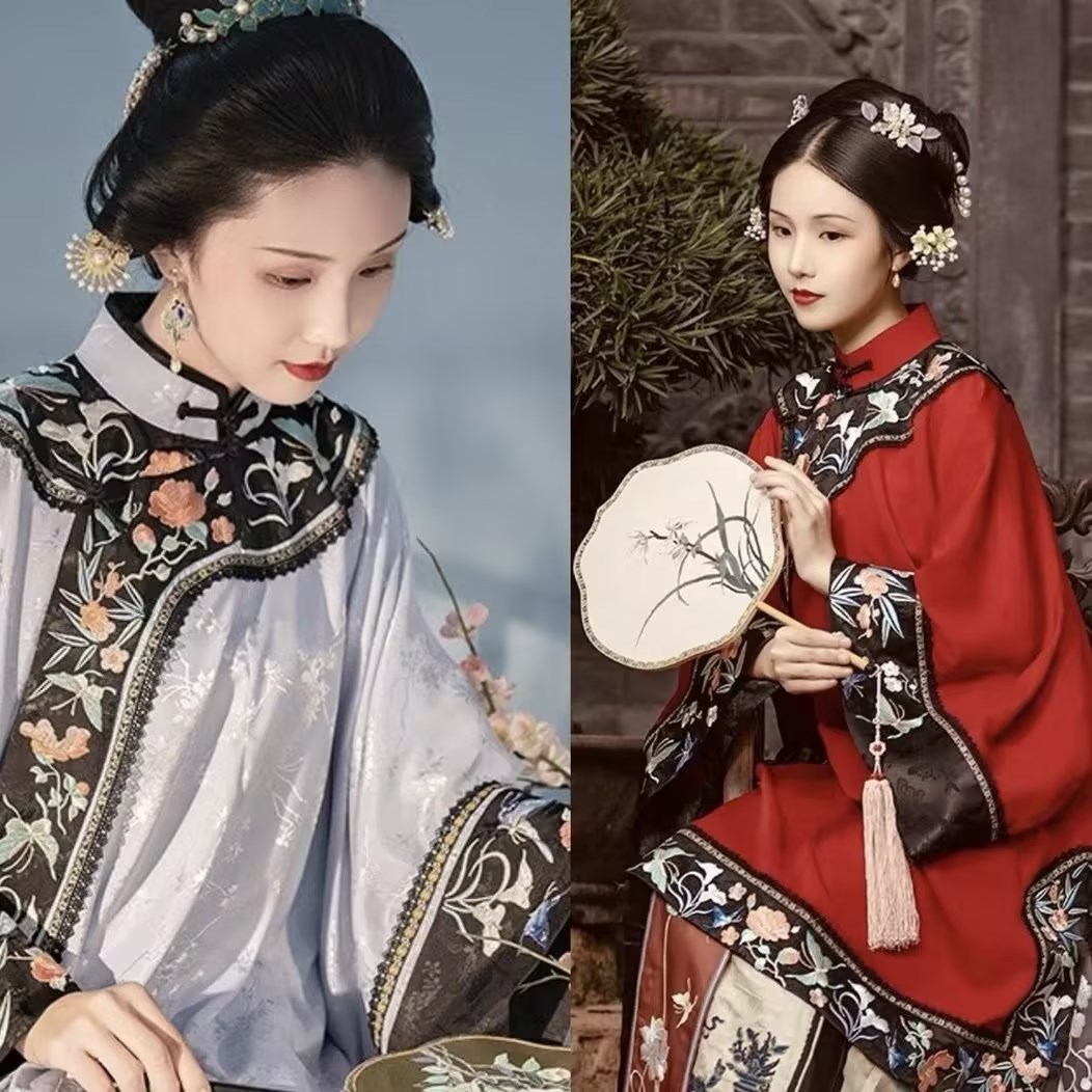 清汉女装印花传统服饰百蝶姐妹款斜襟气质云头上衫丨清代汉族同款