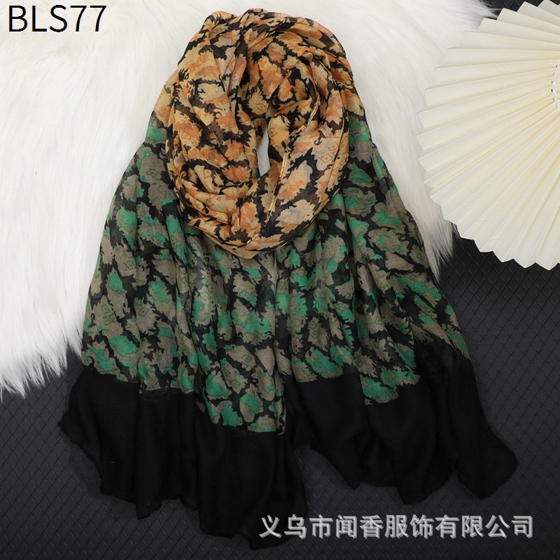 New Leopard Print Fashionable Warm Scarf Voile Cotton and Linen Shawl Cotton Thin Scarf European and American Cold-Proof Scarf Silk Scarf