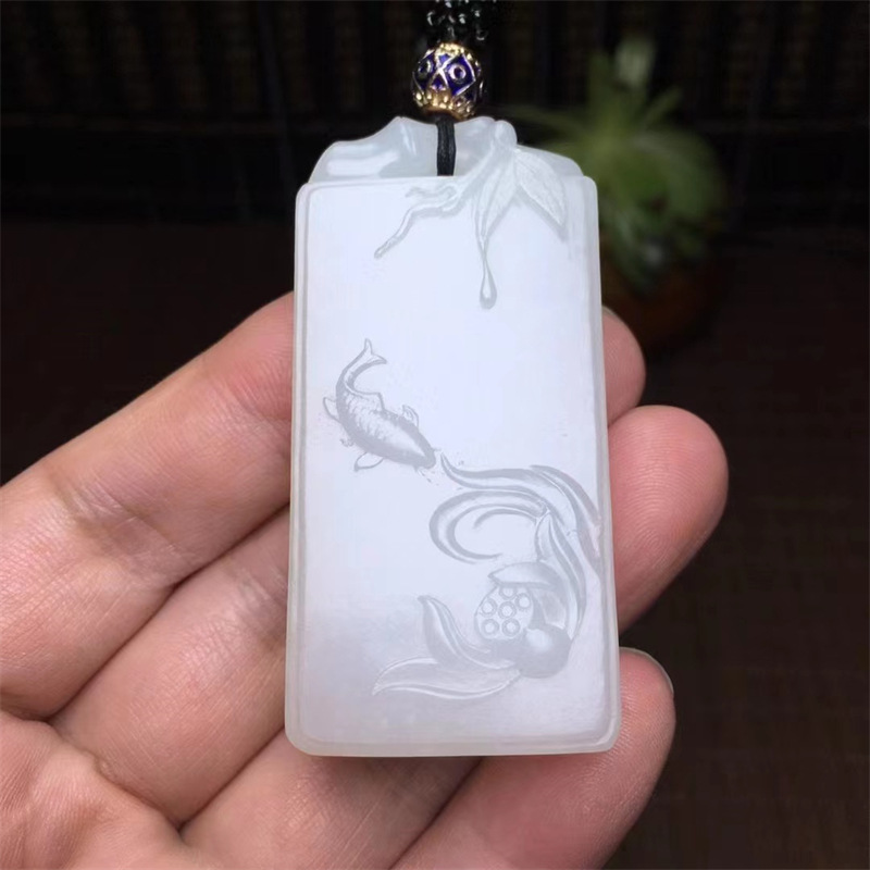 天然和田玉羊脂白玉连年有余玉佩竹报平安牌头玉牌男女款吊坠挂件