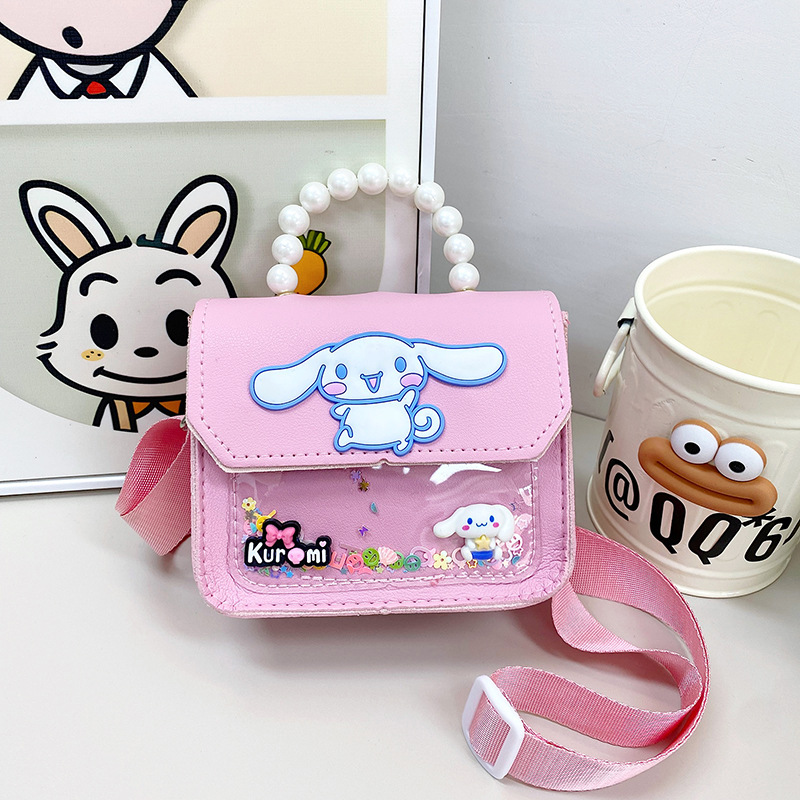 日系可爱儿童包包女2024新款小孩子珍珠手提包玉桂狗卡通单肩斜挎-阿