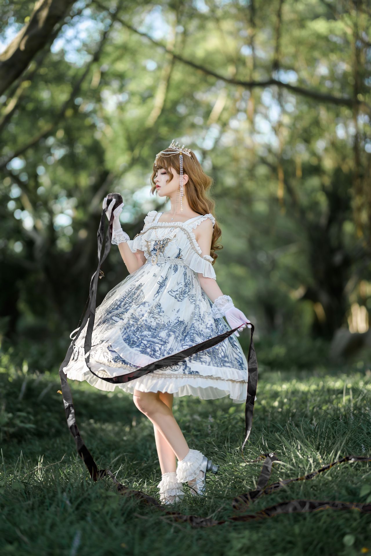 日式吊带一字肩洛丽塔原创lolita万圣狂欢夜暗黑哥特风jsk连衣裙