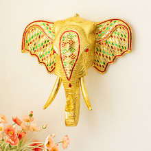 大象头壁挂东南亚风格墙面软装饰品玄关泰国木雕大象挂件象头墙饰