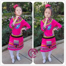 新款撒尼族女童装 绣花彝族裙装套装 小撒尼裙火把节民族表演服装
