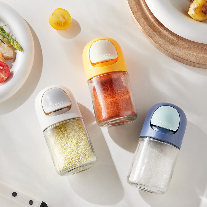 Quantitative Salt Jar Glass Kitchen Spice Jar Press Type Quantitative Salt Moisture-Proof Sealed Metering Scattering Granules Seasoning Bottle