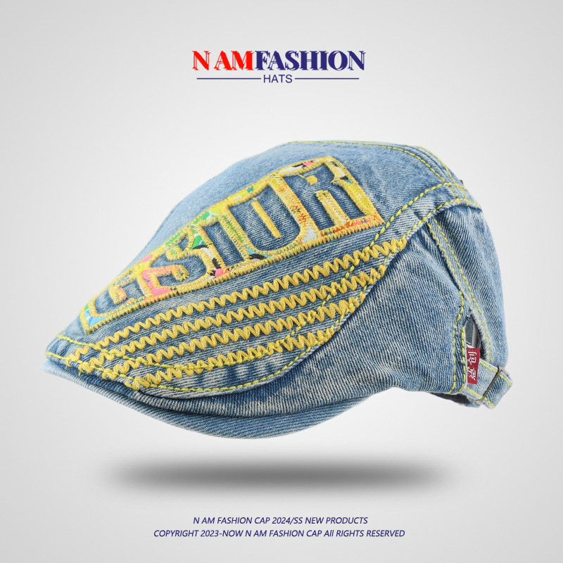 春夏秋英伦复古牛仔刺绣时尚字母男女帽子贝雷帽鸭舌帽户外休闲帽