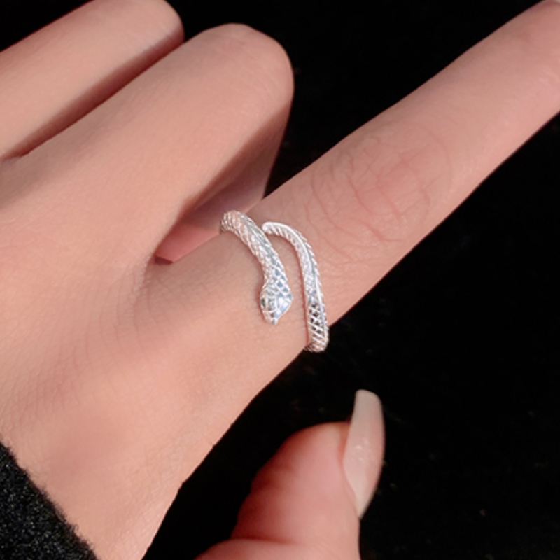 999纯银灵蛇戒指小众食指中指足银戒感指环女轻奢叠带开口戒-阿里巴巴