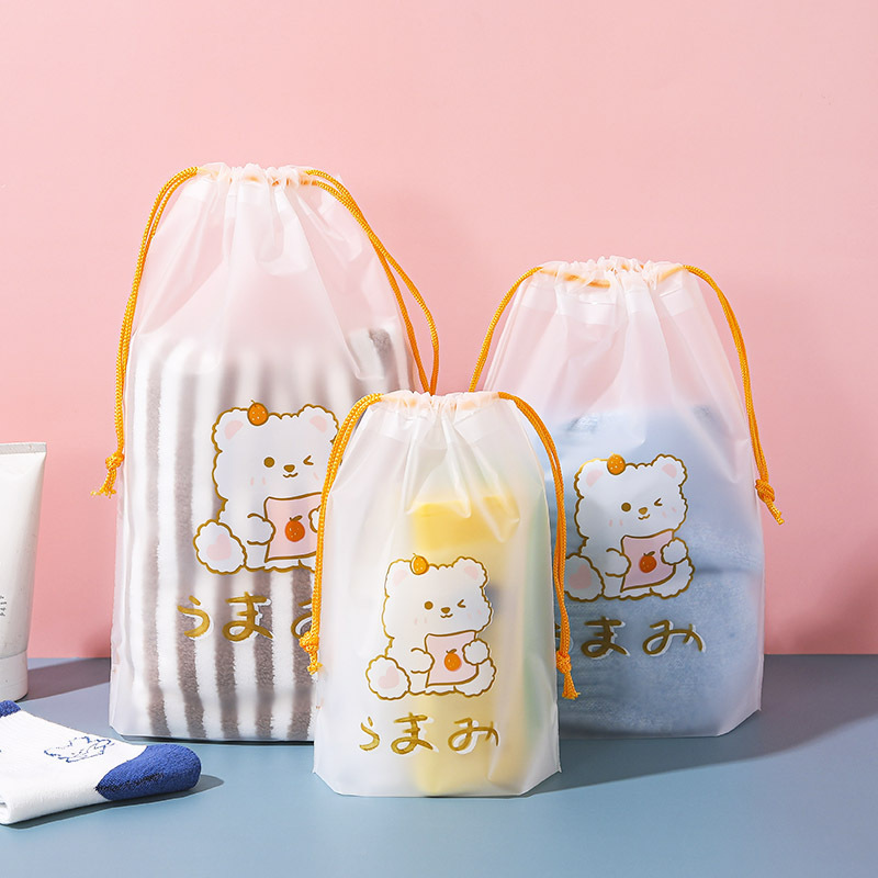 Drawstring Bag Plastic Drawstring Bag Frosted Shoes Travel Buggy Bag Transparent Clothes Socks Shoes Plastic Packaging Bag