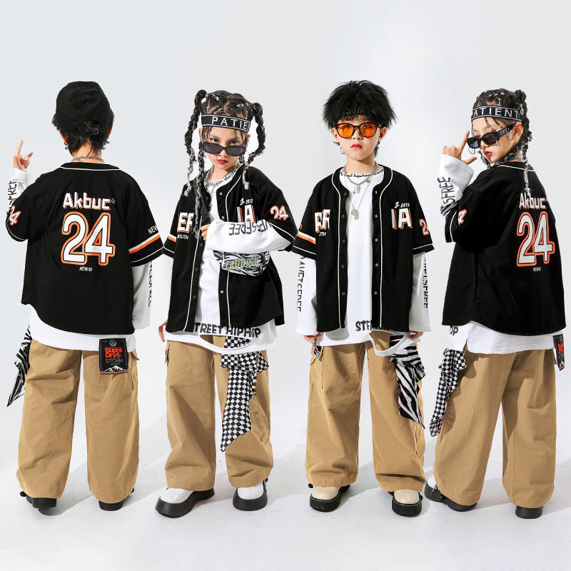 潮牌儿童街舞服装男童嘻哈套装女童装爵士舞走秀hiphop炸街演出服