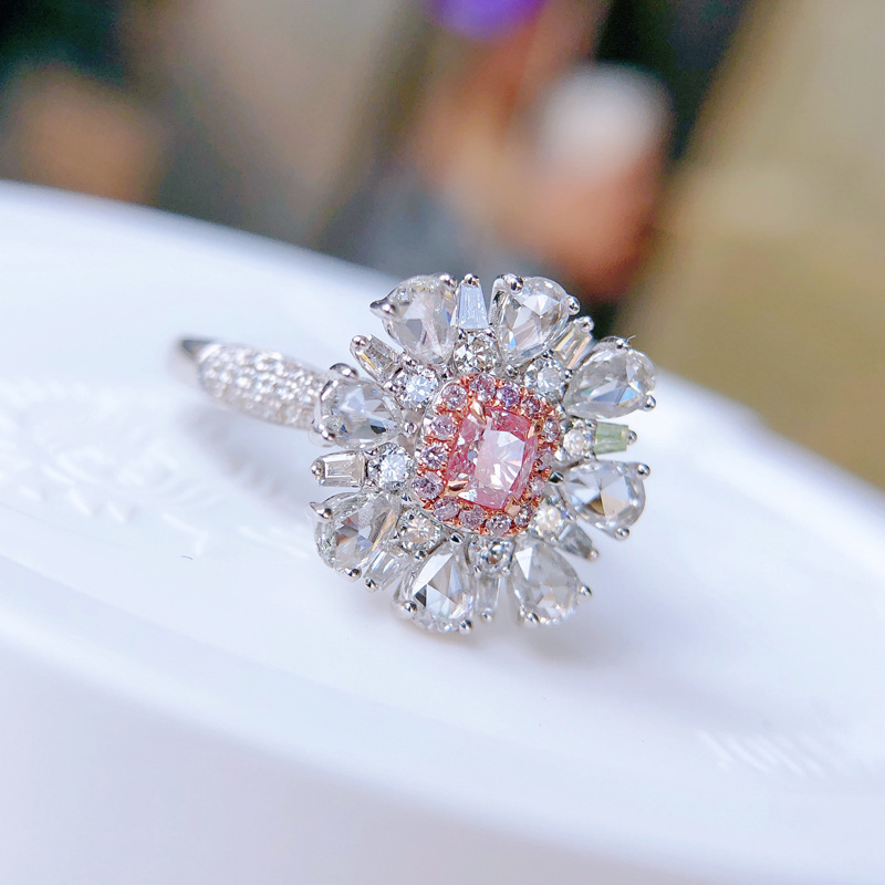 新款奢华粉色的浪漫与艺术公主方钻戒指 仿天然阿盖尔粉锆石戒指
