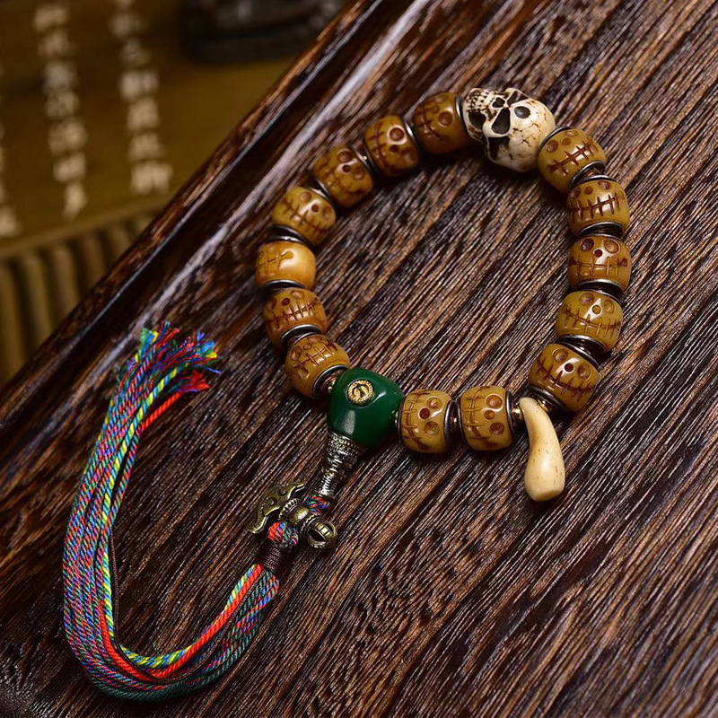 藏传骆驼骨雕刻阿呆手串单圈回流骨尸陀林藏式流苏男女款文玩手链