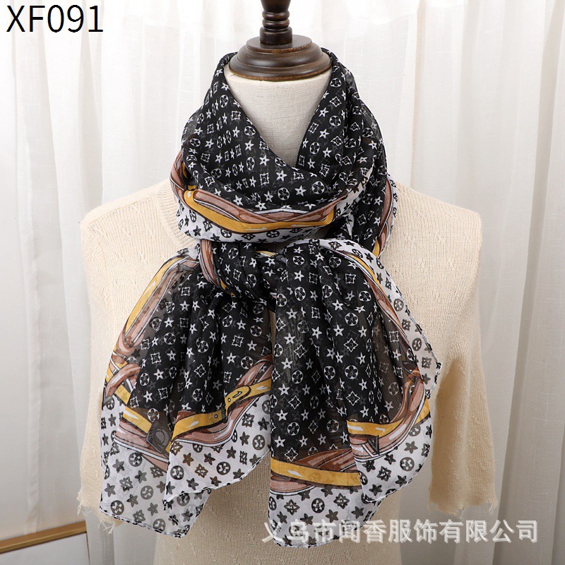 Autumn and Winter New Silk Scarf Women's Fashionable Letter Printed Scarf Chiffon Scarf Middle-Aged and Elderly Neck Protection Decoration Scarf Wholesale