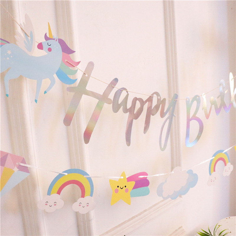 New Unicorn One-Piece Letter Hanging Flag Children's Birthday Party Indoor Unicorn Series Decoration Banner Hanging Flag