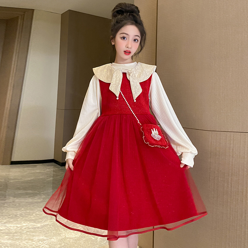 童装女童可爱针织连衣裙套装2023秋季新款公主范两件套一件代发潮