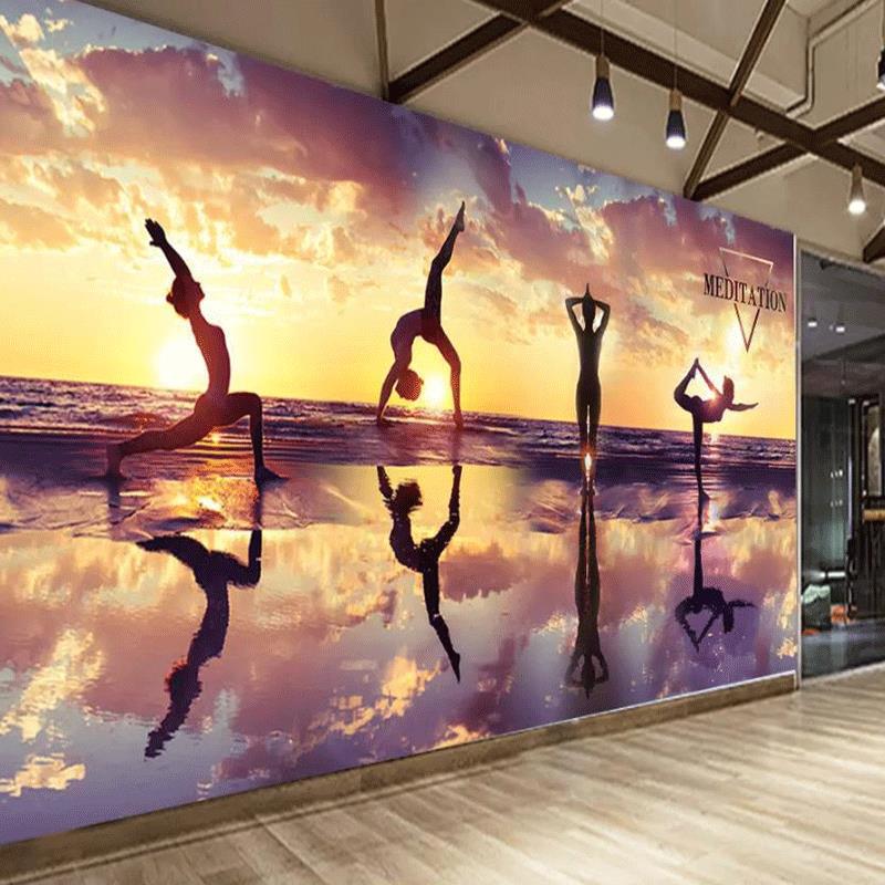 3d健身运动瑜伽房墙纸泰式养生背景墙壁纸舞蹈工作室装饰壁画墙布